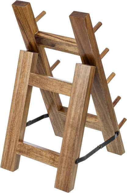 MyGift 5 Tier Premium Acacia Solid Wood Universal Kitchen Knife Holder, Foldable A-Frame Countertop Cutlery Display Stand, Chef Knives Storage Drying Rack