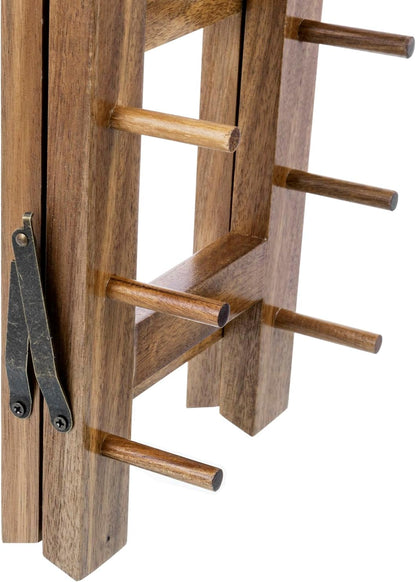 MyGift 5 Tier Premium Acacia Solid Wood Universal Kitchen Knife Holder, Foldable A-Frame Countertop Cutlery Display Stand, Chef Knives Storage Drying Rack