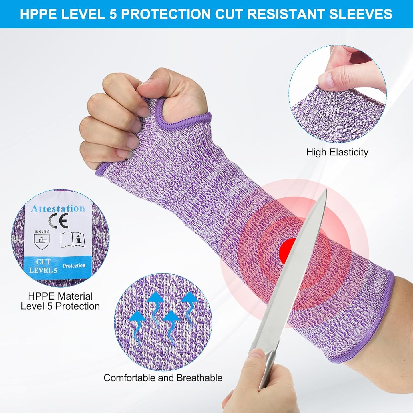 Cut Resistant Sleeve Arm Safety Protectors Sleeves with Thumb Hole Level 5 Protection Forearm Guard Sleeves