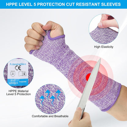 Cut Resistant Sleeve Arm Safety Protectors Sleeves with Thumb Hole Level 5 Protection Forearm Guard Sleeves