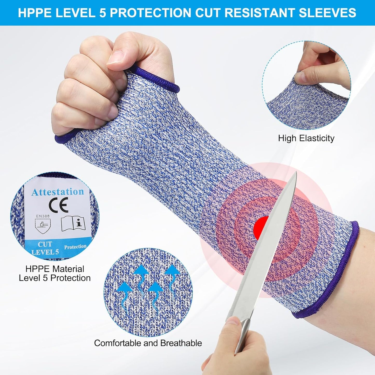 Cut Resistant Sleeve Arm Safety Protectors Sleeves with Thumb Hole Level 5 Protection Forearm Guard Sleeves