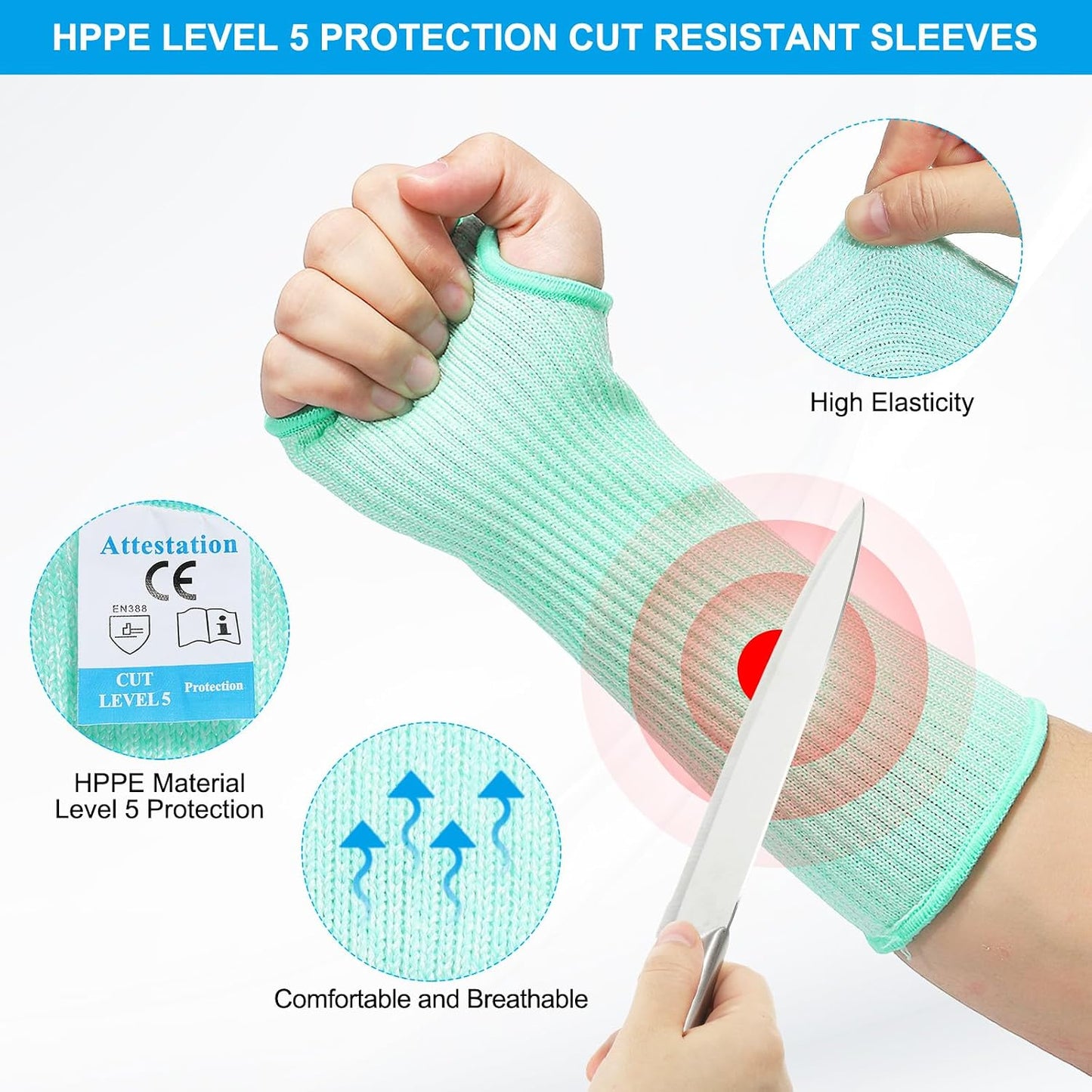 Cut Resistant Sleeve Arm Safety Protectors Sleeves with Thumb Hole Level 5 Protection Forearm Guard Sleeves