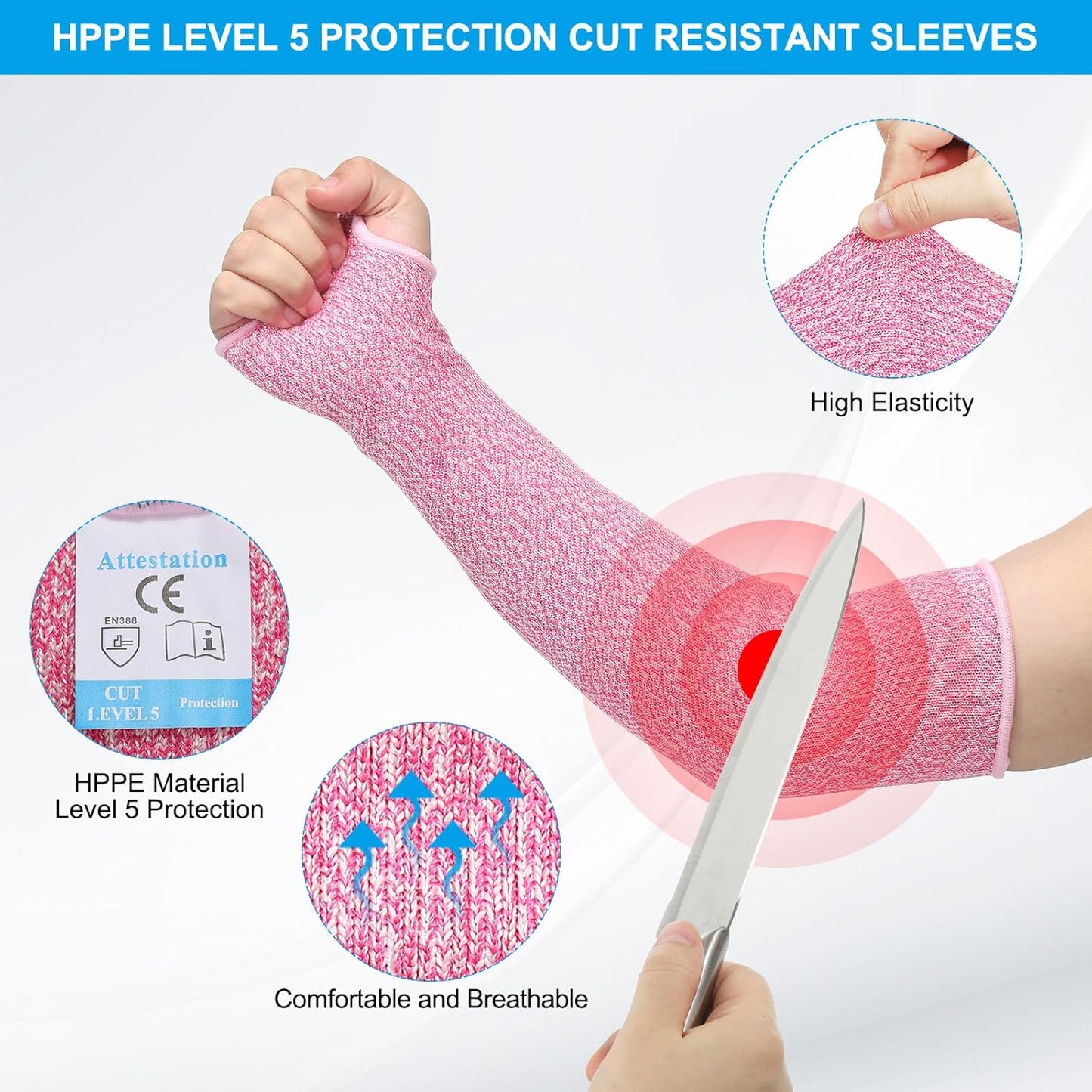 Cut Resistant Sleeve Arm Safety Protectors Sleeves with Thumb Hole Level 5 Protection Forearm Guard Sleeves