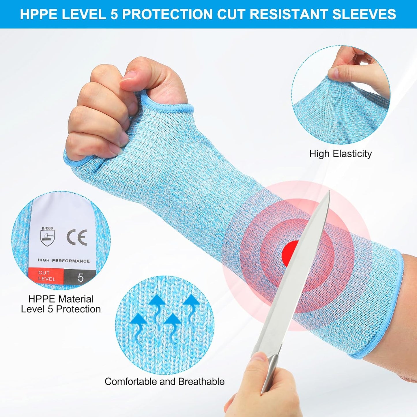 Cut Resistant Sleeve Arm Safety Protectors Sleeves with Thumb Hole Level 5 Protection Forearm Guard Sleeves