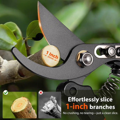 DECERK® Bypass Pruning Shears & Garden Snips for Cutting Stems & Branches | Sharp SK5 Steel Blades for Precise Cuts, Spring Assisted Scissors, Weak Hand Arthritis Garden Clippers, 2 Pack Garden Tools