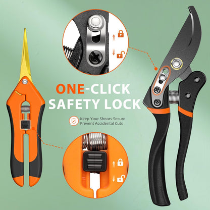 DECERK® Bypass Pruning Shears & Garden Snips for Cutting Stems & Branches | Sharp SK5 Steel Blades for Precise Cuts, Spring Assisted Scissors, Weak Hand Arthritis Garden Clippers, 2 Pack Garden Tools