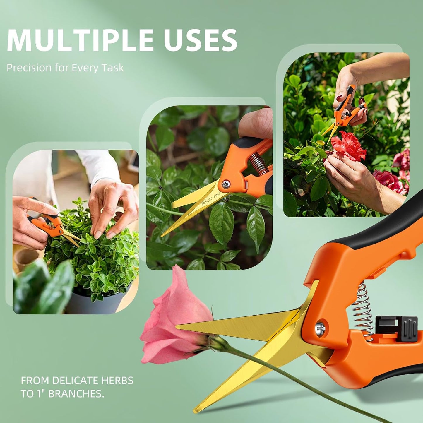 DECERK® Bypass Pruning Shears & Garden Snips for Cutting Stems & Branches | Sharp SK5 Steel Blades for Precise Cuts, Spring Assisted Scissors, Weak Hand Arthritis Garden Clippers, 2 Pack Garden Tools