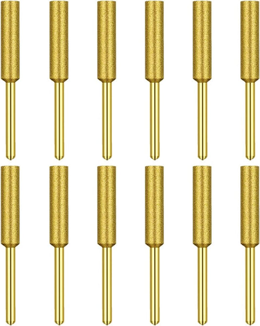 12 Pack Diamond Chainsaw Sharpener Sharpening Bits, 7/32 Inch | Chainsaw File Grinding Wheel Replacement, Sharpening Stone, Grinding Bits, Electric Chain Saw Polishing Tool, Titanium Plated