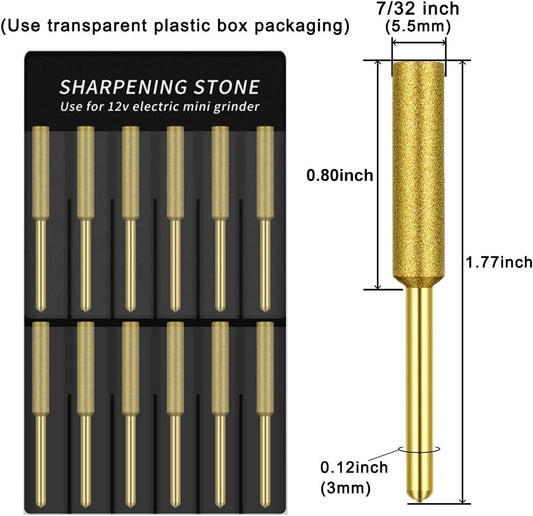 12 Pack Diamond Chainsaw Sharpener Sharpening Bits, 7/32 Inch | Chainsaw File Grinding Wheel Replacement, Sharpening Stone, Grinding Bits, Electric Chain Saw Polishing Tool, Titanium Plated