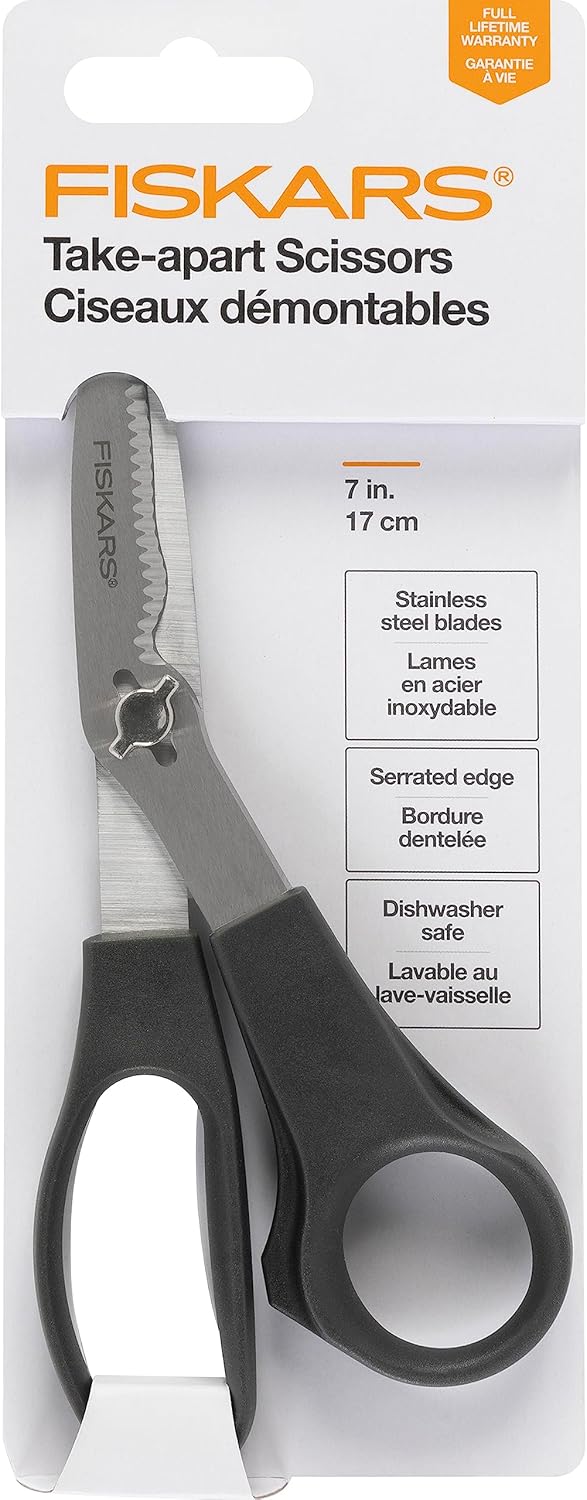 Everyday Take-Apart Shears, Multipurpose Scissors, Hardened Stainless Steel Blades & Serrated Edge with Power Notch, 7”, Gray