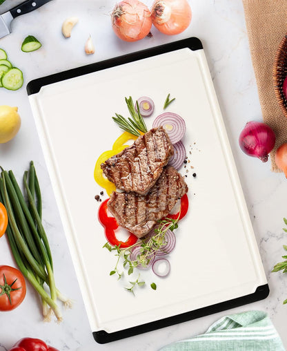 Extra Large Plastic Cutting Board for Kitchen - Blue 18-Inch Dishwasher Safe Chopping Board, Reversible Cutting Board with Juice Groove + Non Slip Feet for Meat, Fruit, Vegetables