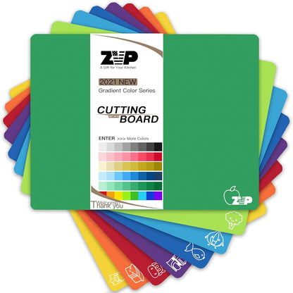 Plastic Cutting Boards for Kitchen, Flexible Cutting Mats, Colorful Chopping Boards with Food Icon, Non-Slip, Non Porous, BPA Free, Dishwasher Safe Rainbow