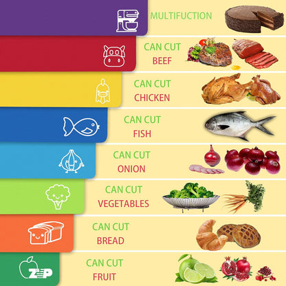 Plastic Cutting Boards for Kitchen, Flexible Cutting Mats, Colorful Chopping Boards with Food Icon, Non-Slip, Non Porous, BPA Free, Dishwasher Safe Rainbow