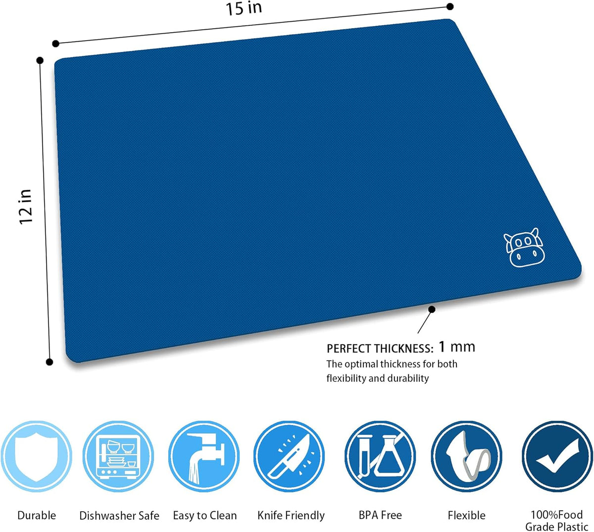 Plastic Cutting Boards for Kitchen, Flexible Cutting Mats, Colorful Chopping Boards with Food Icon, Non-Slip, Non Porous, BPA Free, Dishwasher Safe Rainbow