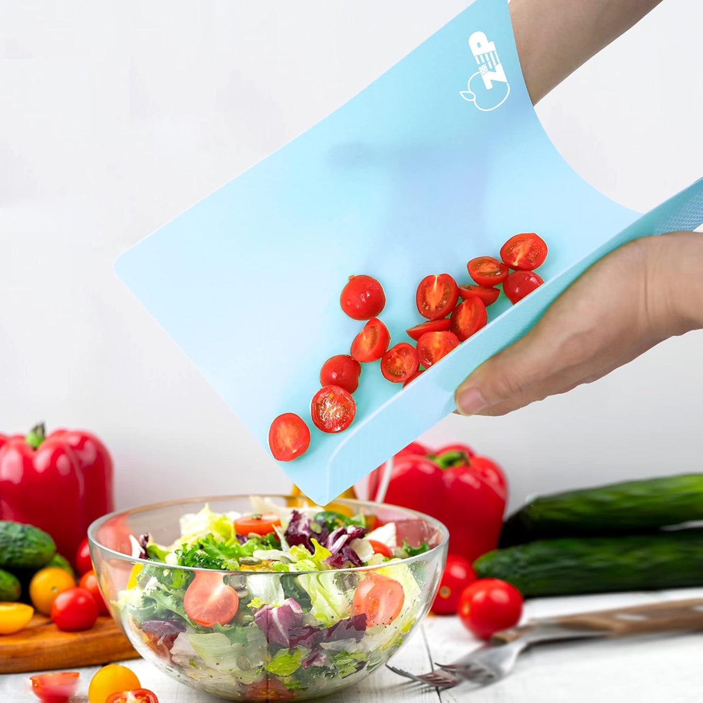 Plastic Cutting Boards for Kitchen, Flexible Cutting Mats, Colorful Chopping Boards with Food Icon, Non-Slip, Non Porous, BPA Free, Dishwasher Safe Rainbow