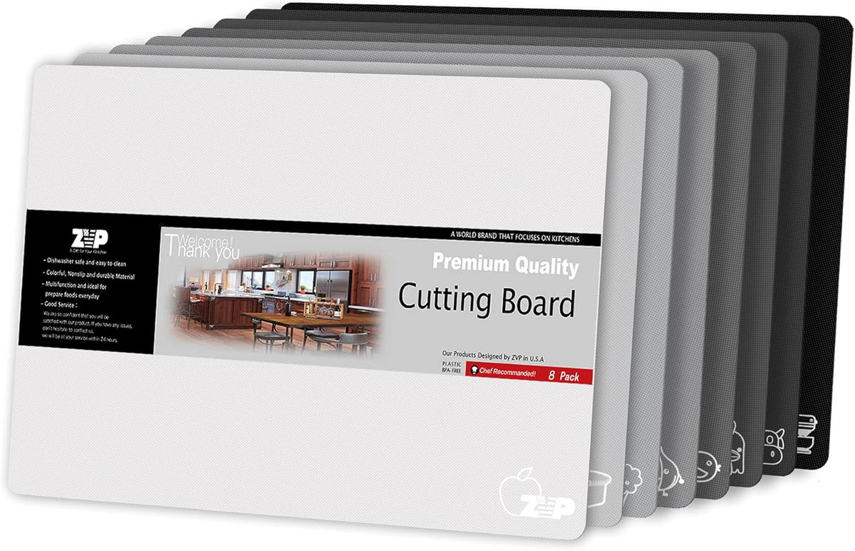 Plastic Cutting Boards for Kitchen, Flexible Cutting Mats, Colorful Chopping Boards with Food Icon, Non-Slip, Non Porous, BPA Free, Dishwasher Safe Rainbow