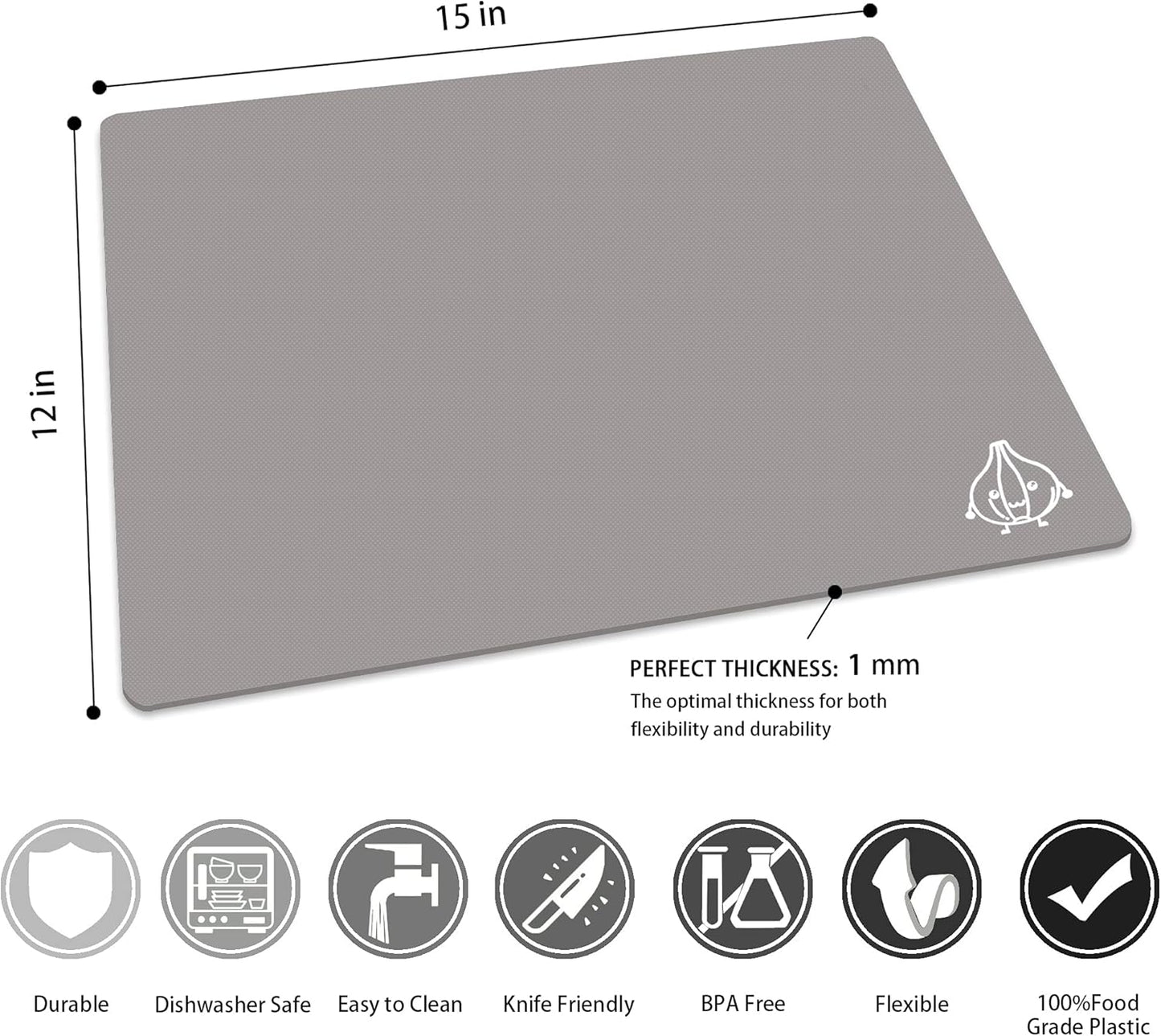 Plastic Cutting Boards for Kitchen, Flexible Cutting Mats, Colorful Chopping Boards with Food Icon, Non-Slip, Non Porous, BPA Free, Dishwasher Safe Rainbow