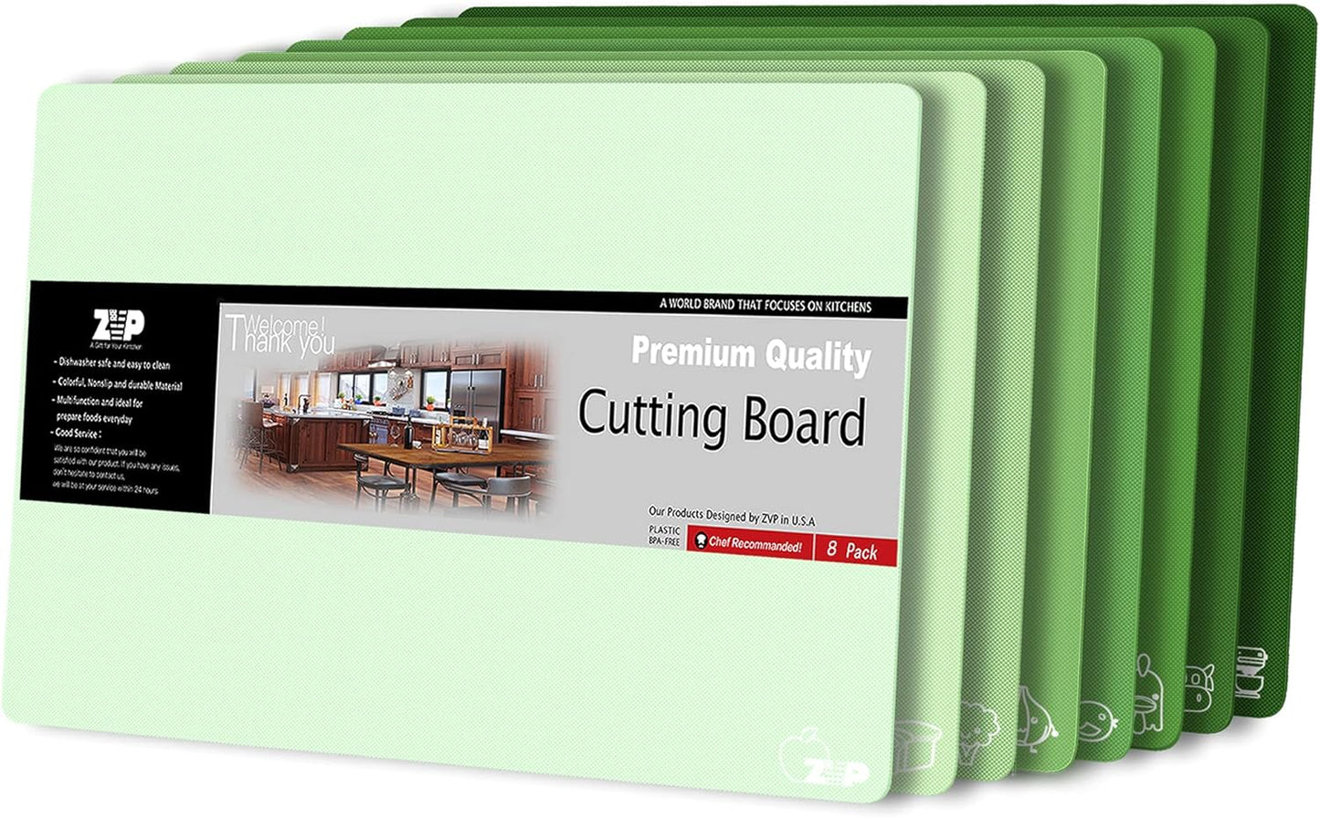 Plastic Cutting Boards for Kitchen, Flexible Cutting Mats, Colorful Chopping Boards with Food Icon, Non-Slip, Non Porous, BPA Free, Dishwasher Safe Rainbow