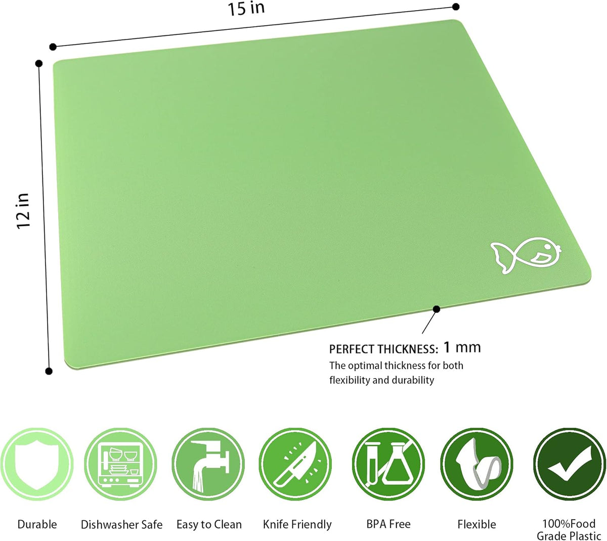 Plastic Cutting Boards for Kitchen, Flexible Cutting Mats, Colorful Chopping Boards with Food Icon, Non-Slip, Non Porous, BPA Free, Dishwasher Safe Rainbow