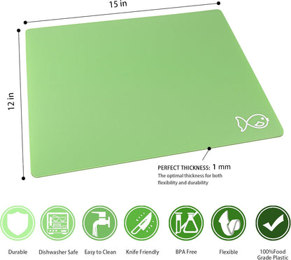 Plastic Cutting Boards for Kitchen, Flexible Cutting Mats, Colorful Chopping Boards with Food Icon, Non-Slip, Non Porous, BPA Free, Dishwasher Safe Rainbow