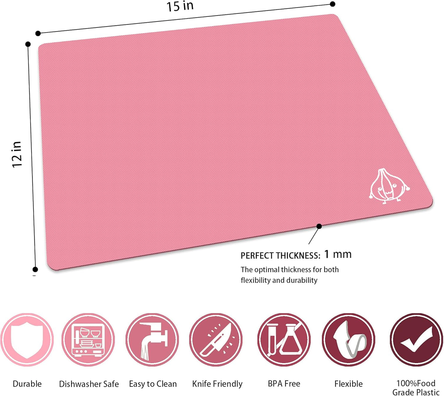 Plastic Cutting Boards for Kitchen, Flexible Cutting Mats, Colorful Chopping Boards with Food Icon, Non-Slip, Non Porous, BPA Free, Dishwasher Safe Rainbow