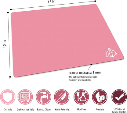 Plastic Cutting Boards for Kitchen, Flexible Cutting Mats, Colorful Chopping Boards with Food Icon, Non-Slip, Non Porous, BPA Free, Dishwasher Safe Rainbow