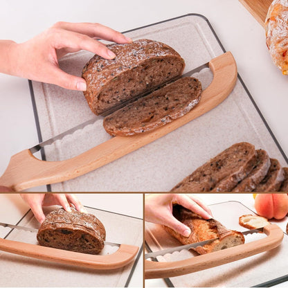 Adjustable Bread Knife for Home Use, Wooden Sourdough Bread Slicer for Homemade Bread with Bow Design, Premium Stainless Serrated Bread Cutter for Bagels and Baguettes-Natural