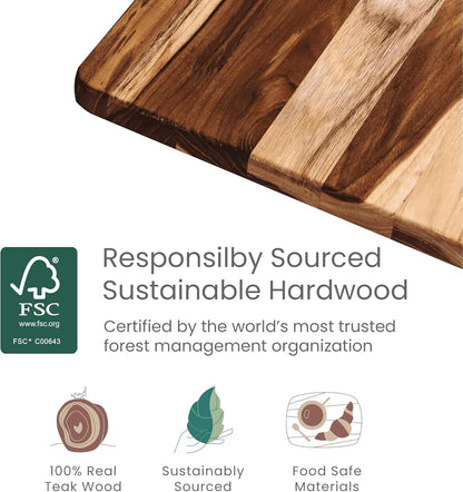 Teak Wood Cutting Board Set of 2 - Small and Large Teak Cutting Boards - Holiday Gift Ideas for Men and Women - Gift-Ready, Reversible, Edge Grain, Knife Friendly - FSC Certified