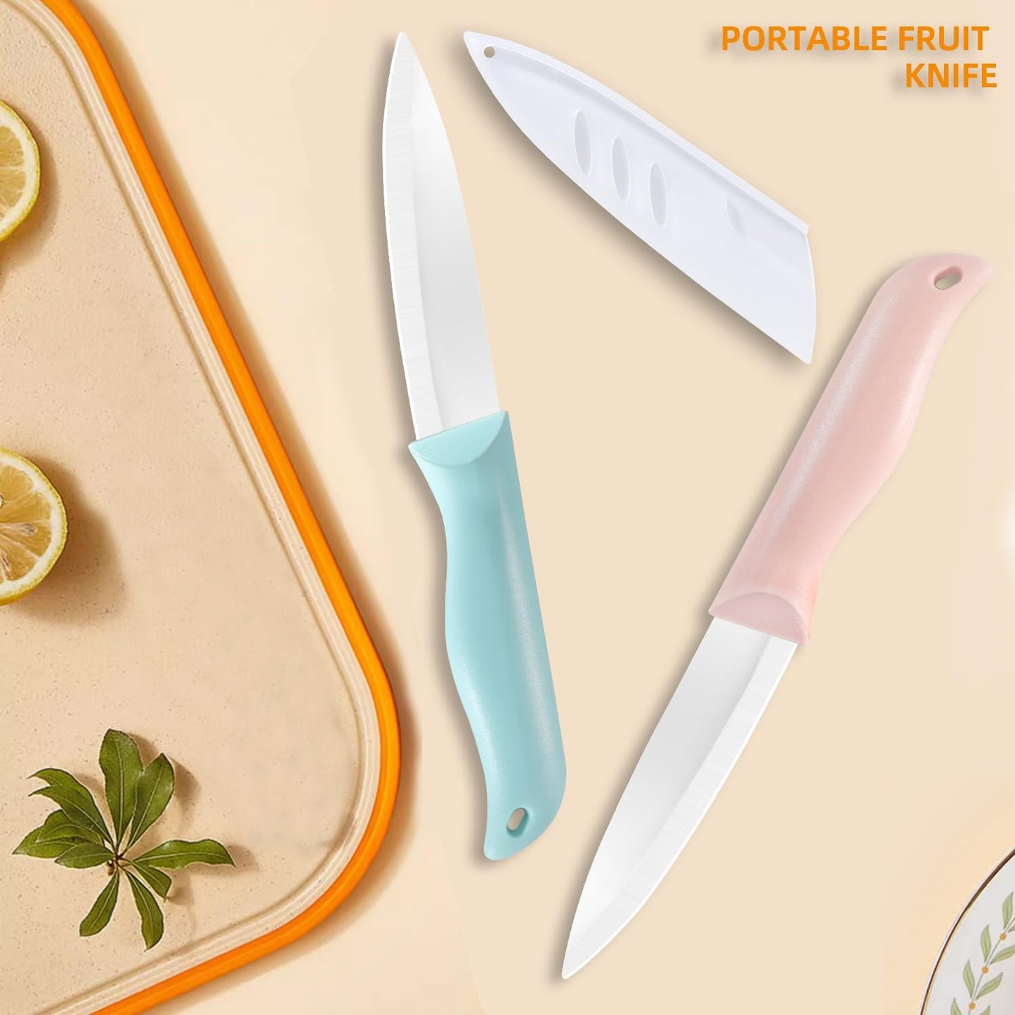 4 Inch Ceramic Kitchen Knives Set, Professional Chef Blades with Ergonomic Handles, 2 Piece