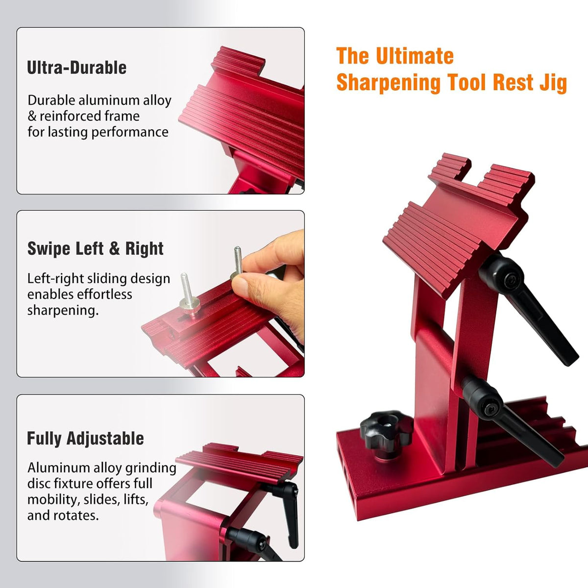Bench Grinder Tool Rest, Adjustable Replacement Tool Rest Sharpening Jig for 6" or 8" Grinders and Sanders, Pro Sharpening System with Flat Miter Slide for 0"-2.5" Wide Blades and Chisels