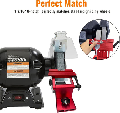 Bench Grinder Tool Rest, Adjustable Replacement Tool Rest Sharpening Jig for 6" or 8" Grinders and Sanders, Pro Sharpening System with Flat Miter Slide for 0"-2.5" Wide Blades and Chisels