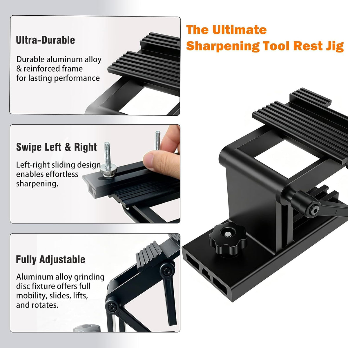 Bench Grinder Tool Rest, Adjustable Replacement Tool Rest Sharpening Jig for 6" or 8" Grinders and Sanders, Pro Sharpening System with Flat Miter Slide for 0"-2.5" Wide Blades and Chisels