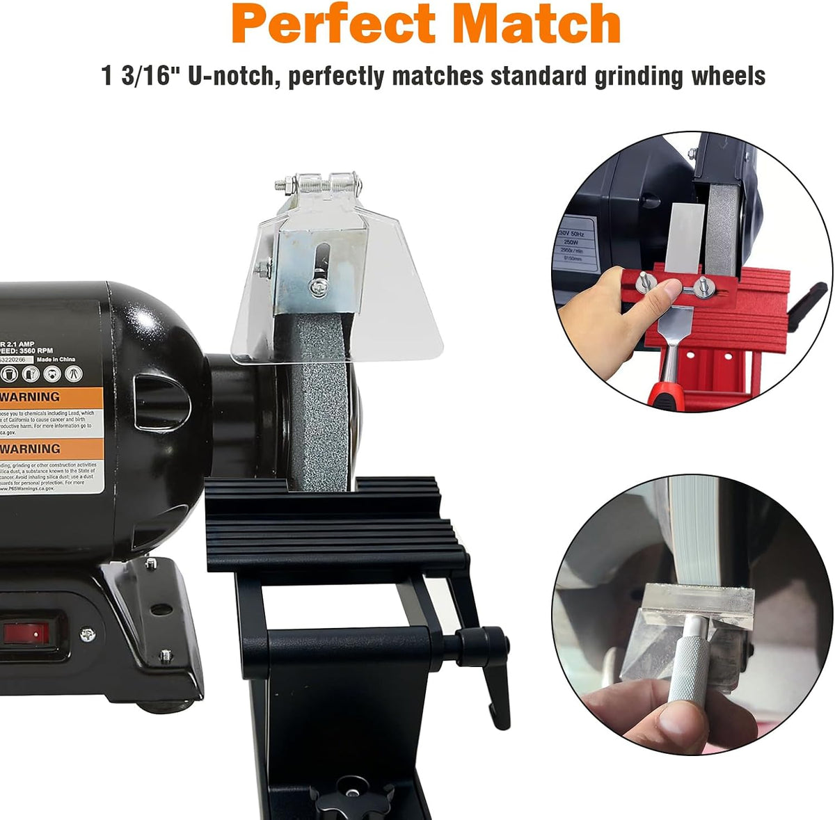 Bench Grinder Tool Rest, Adjustable Replacement Tool Rest Sharpening Jig for 6" or 8" Grinders and Sanders, Pro Sharpening System with Flat Miter Slide for 0"-2.5" Wide Blades and Chisels