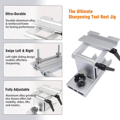 Bench Grinder Tool Rest, Adjustable Replacement Tool Rest Sharpening Jig for 6" or 8" Grinders and Sanders, Pro Sharpening System with Flat Miter Slide for 0"-2.5" Wide Blades and Chisels