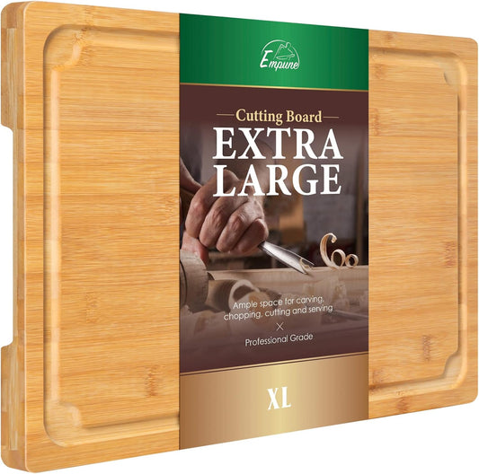 Extra Large Cutting Board, 17.6" Bamboo Cutting Boards for Kitchen with Juice Groove and Handles Kitchen Chopping Board for Meat Cheese board Heavy Duty Serving Tray, XL