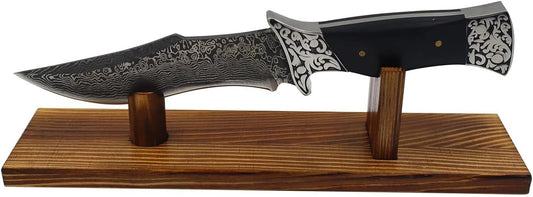 Wood Knife Display Stand - Single Fixed Blade/Pocket Knife Holder Case, Rustic Cabin Decor, Fits Most Knives & Swords, Durable Horizontal Tabletop Showcase for Collections