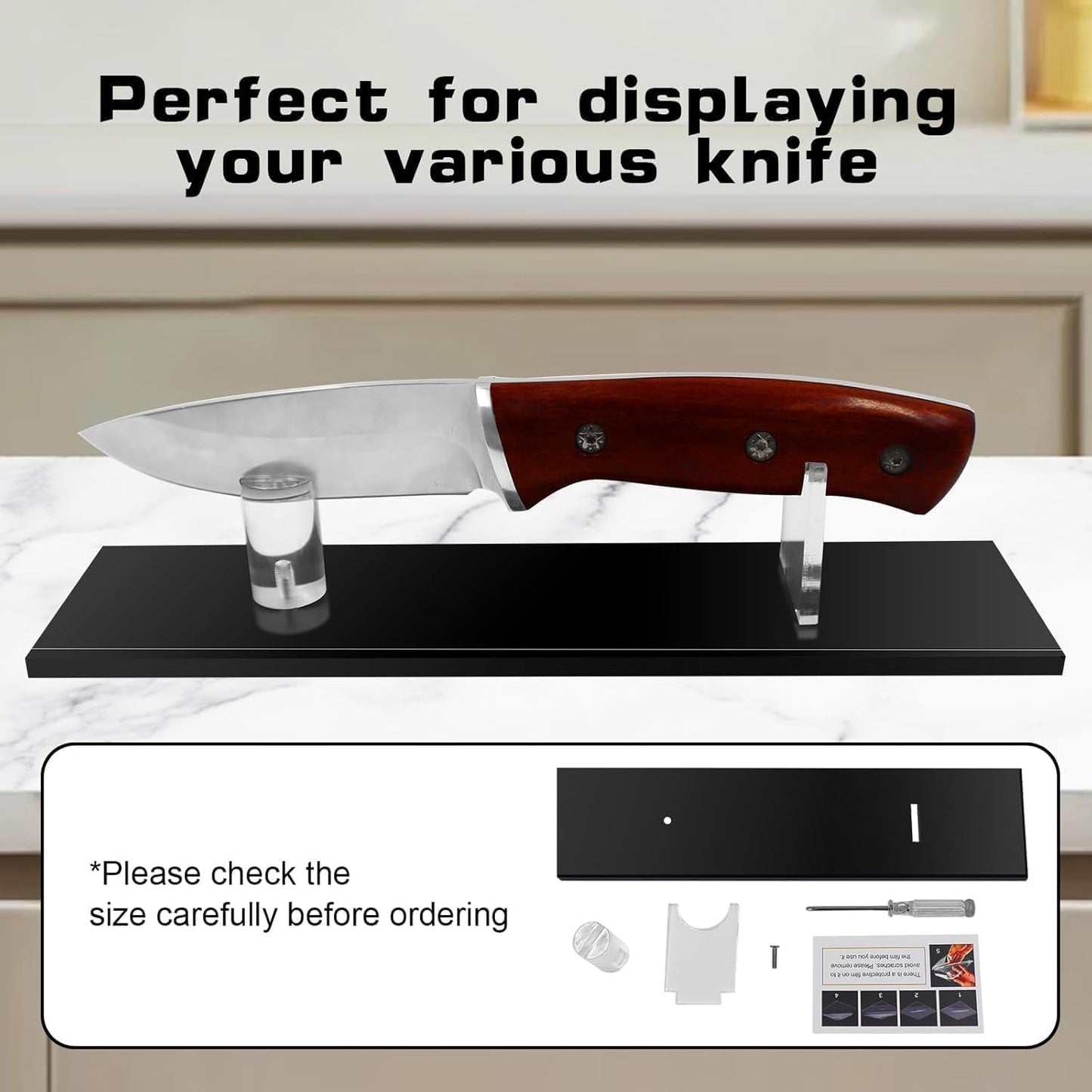 Wood Knife Display Stand - Single Fixed Blade/Pocket Knife Holder Case, Rustic Cabin Decor, Fits Most Knives & Swords, Durable Horizontal Tabletop Showcase for Collections