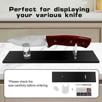 Wood Knife Display Stand - Single Fixed Blade/Pocket Knife Holder Case, Rustic Cabin Decor, Fits Most Knives & Swords, Durable Horizontal Tabletop Showcase for Collections
