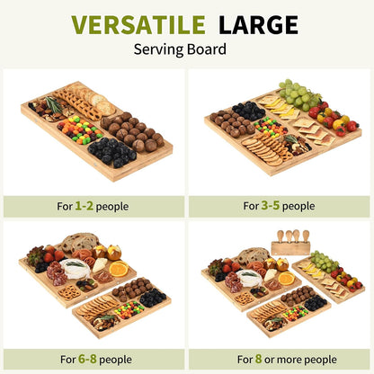Bamboo Charcuterie Boards and Knife Set, 4 in 1 Long & Round Magnetic Extra Large Cheese Platter - Gifts for House Warming New Home, Bridal Shower, Wedding
