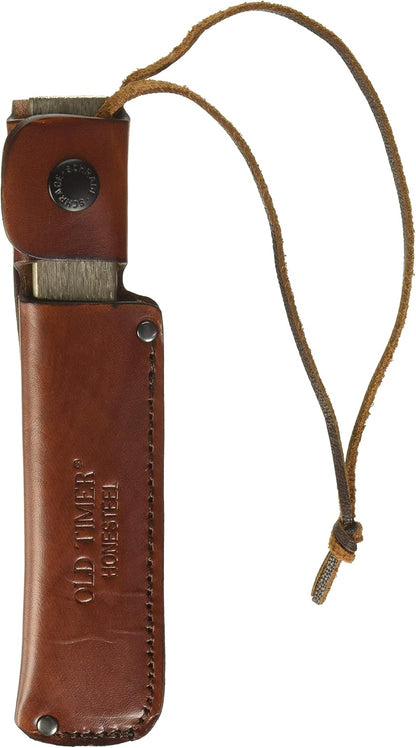 Honesteel 7in with Heavy-Duty Steel Construction, Brown Leather Sheath, and Lanyard Hole for Honing Blade, Maintain Knives, Realigning Edges, Hunting, Fishing, Camping, Cutlery, and Outdoors
