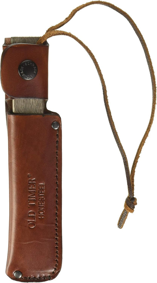 Honesteel 7in with Heavy-Duty Steel Construction, Brown Leather Sheath, and Lanyard Hole for Honing Blade, Maintain Knives, Realigning Edges, Hunting, Fishing, Camping, Cutlery, and Outdoors