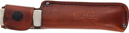 Honesteel 7in with Heavy-Duty Steel Construction, Brown Leather Sheath, and Lanyard Hole for Honing Blade, Maintain Knives, Realigning Edges, Hunting, Fishing, Camping, Cutlery, and Outdoors