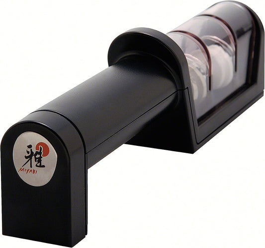 MIYABI Knife Sharpener, Ceramic & Diamond Discs, Matte Black