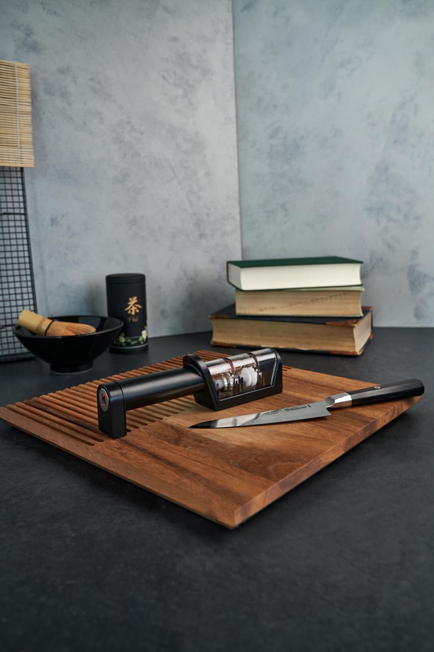 MIYABI Knife Sharpener, Ceramic & Diamond Discs, Matte Black