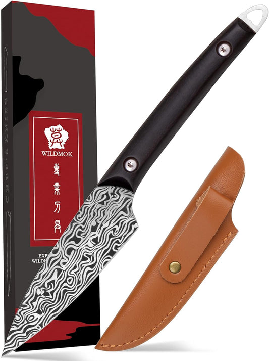 Fruit Knife Carving knives Stainless Steel 3.3 Inch Utility Knife Fruit and Vegetable Cutting Paring Kitchen Knife with Leather Case (B)