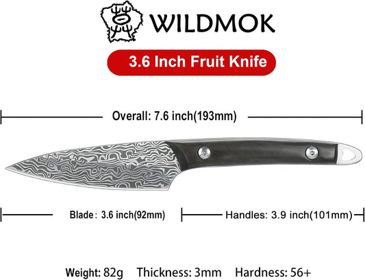 Fruit Knife Carving knives Stainless Steel 3.3 Inch Utility Knife Fruit and Vegetable Cutting Paring Kitchen Knife with Leather Case (B)