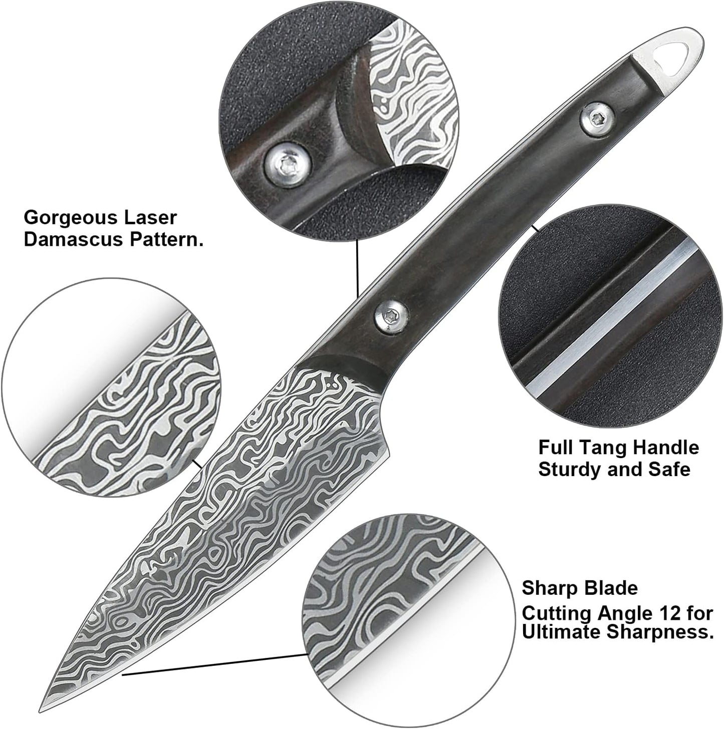 Fruit Knife Carving knives Stainless Steel 3.3 Inch Utility Knife Fruit and Vegetable Cutting Paring Kitchen Knife with Leather Case (B)
