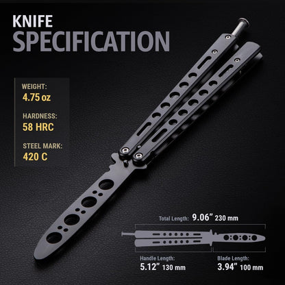 Black Practice Trainer - Black Practice Trainer Tool with Sure Spring Latch - Fake Trainers NOT Real NOT Sharp Blade - Full Stainless Steel Fake Dull Trick CSGO Fidget Toy K10 B