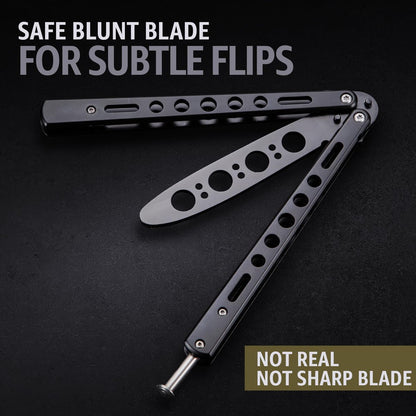 Black Practice Trainer - Black Practice Trainer Tool with Sure Spring Latch - Fake Trainers NOT Real NOT Sharp Blade - Full Stainless Steel Fake Dull Trick CSGO Fidget Toy K10 B