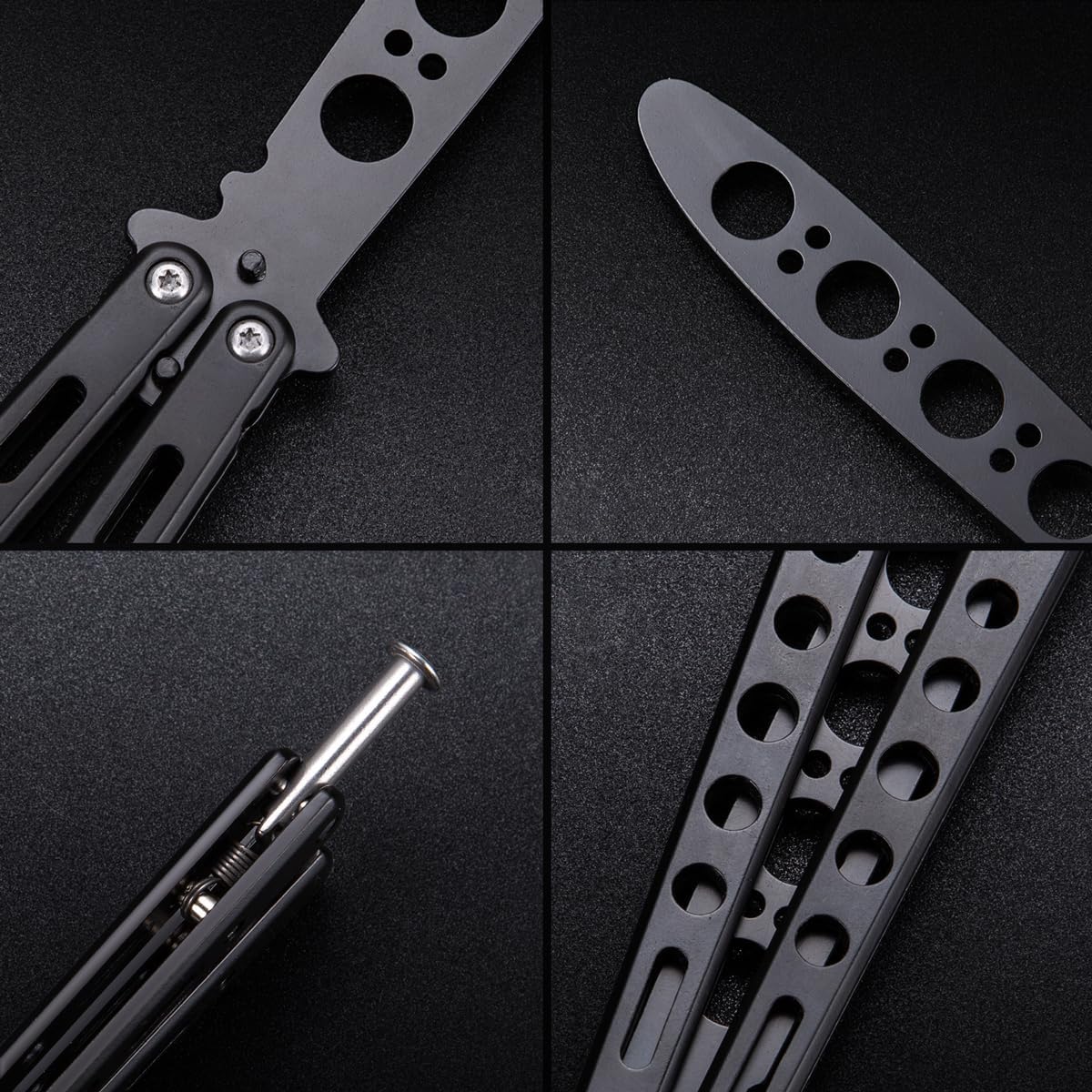 Black Practice Trainer - Black Practice Trainer Tool with Sure Spring Latch - Fake Trainers NOT Real NOT Sharp Blade - Full Stainless Steel Fake Dull Trick CSGO Fidget Toy K10 B